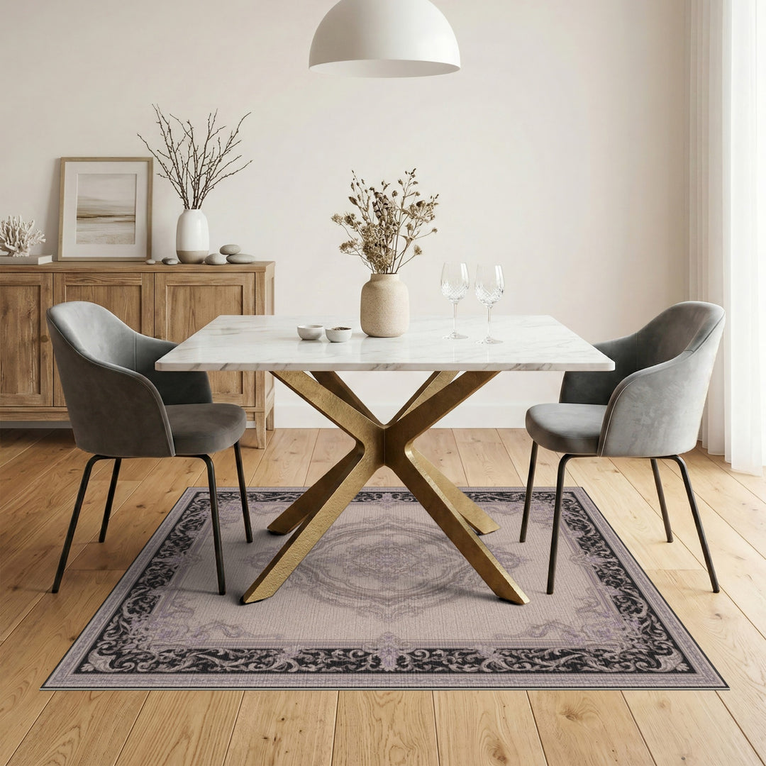 Ornate Floral Medallion Black Border Area Rug