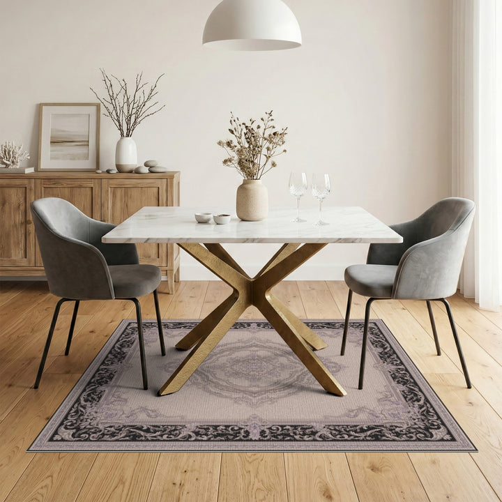 Ornate Floral Medallion Black Border Area Rug