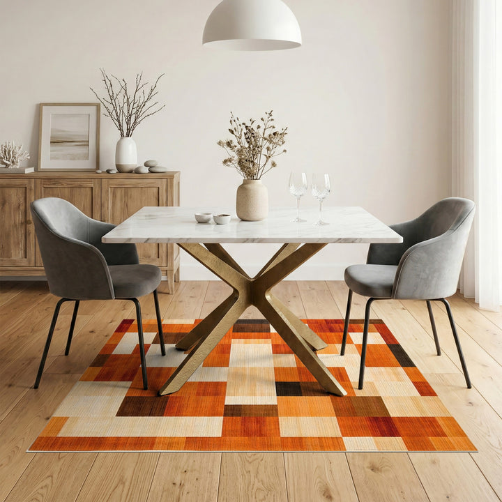 Warm Orange Geometric Block Area Rug