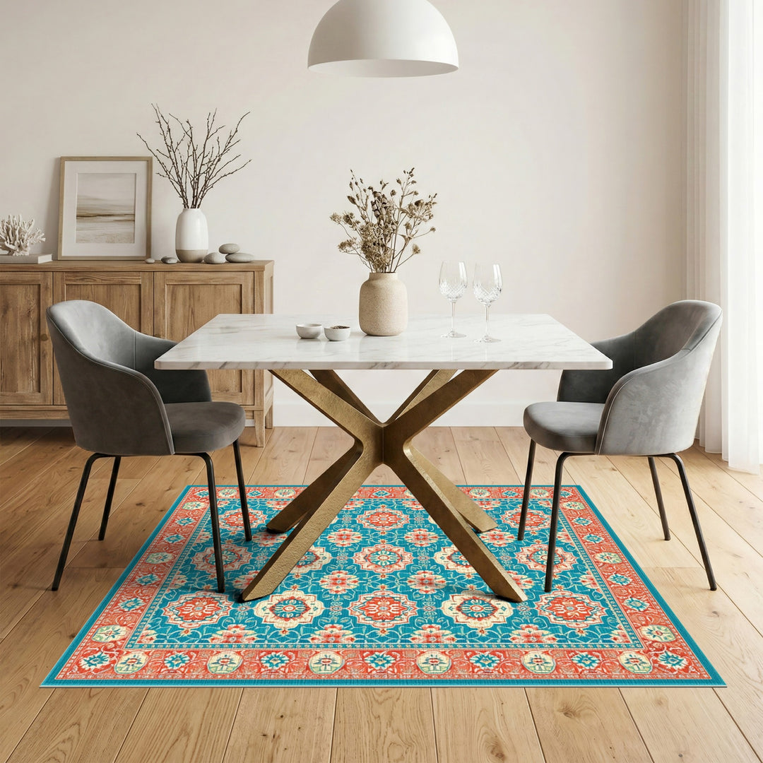 Teal Red Medallion Persian Area Rug