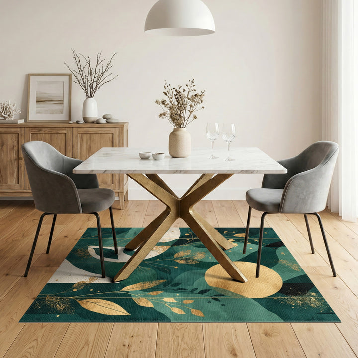 Teal Gold Abstract Circle Area Rug