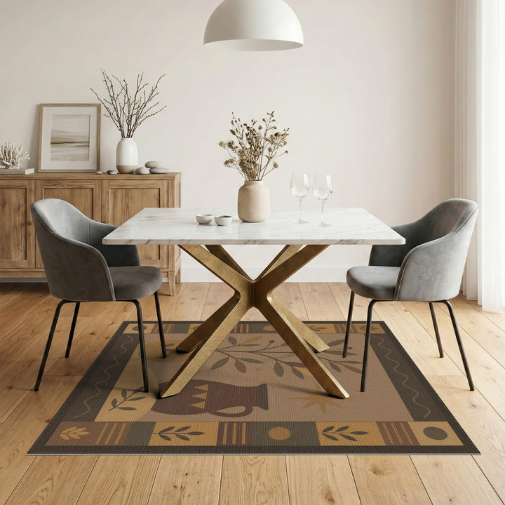 Southwestern Brown Tan Plant and Pitcher Area Rug