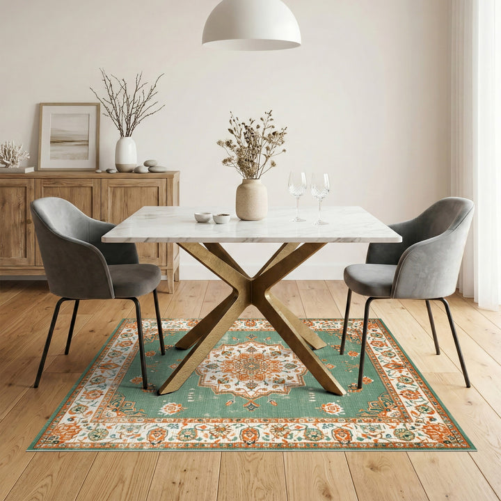 Distressed Vintage Green Distressed Medallion Area Rug