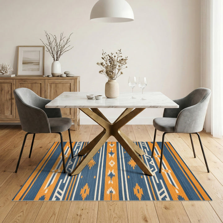 Southwestern Blue Orange Geometric Area Rug