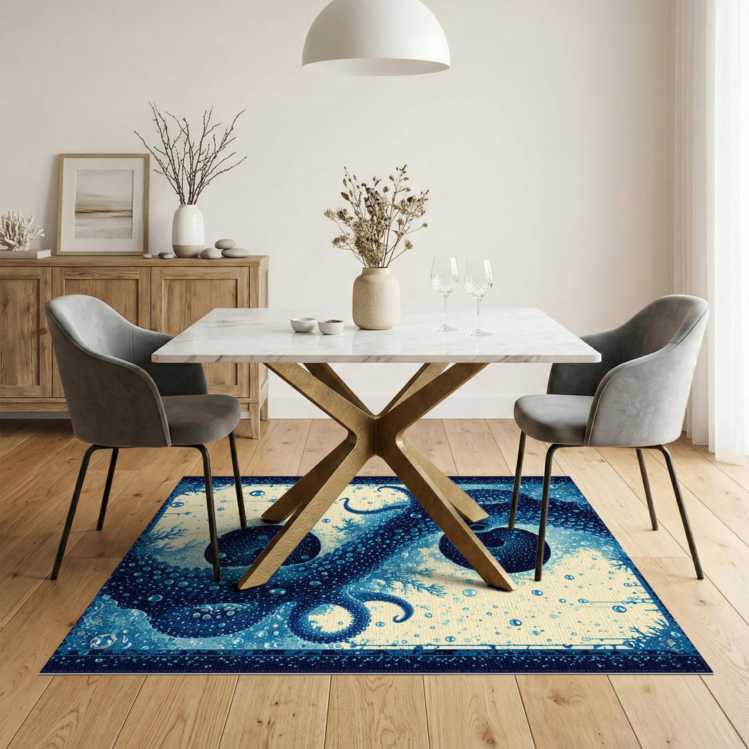 Octopus Tentacle Blue Teal Area Rug