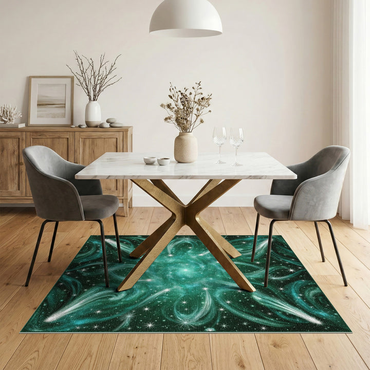 Starry Teal Nebula Washable Area Rug