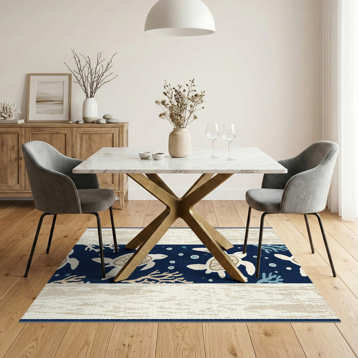 Coastal Beach Coastal Sea Turtle Navy Area Rug