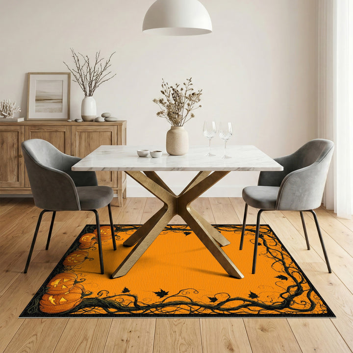 Pumpkin Vine Halloween Orange Area Rug