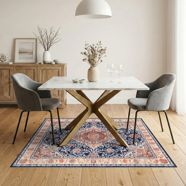 Navy Blue Persian Medallion Area Rug