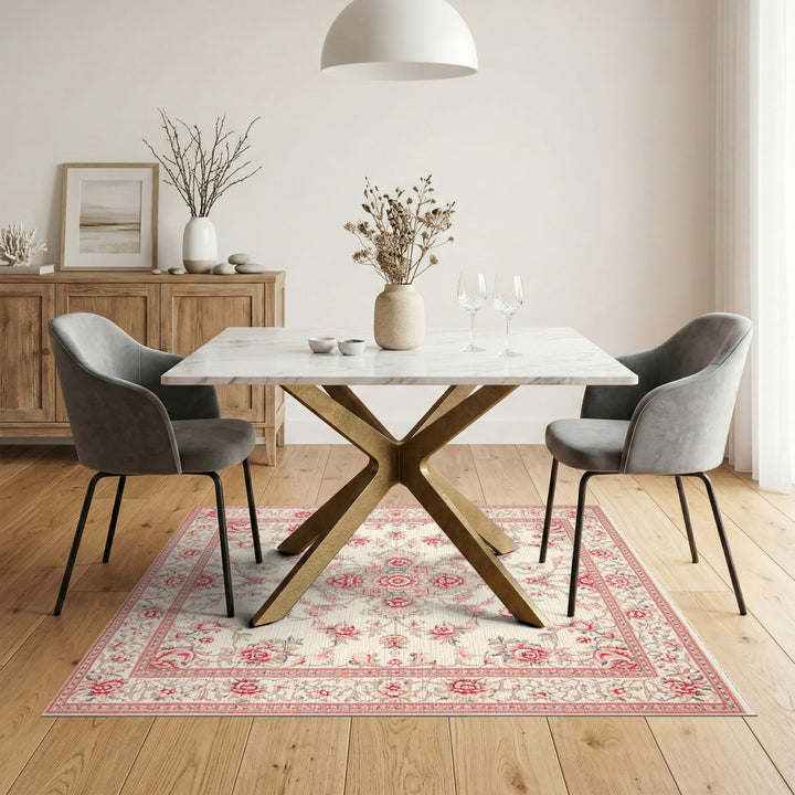 Pink Rose Floral Vintage Area Rug