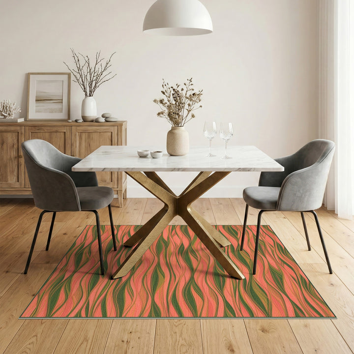 Coral Wave Pink Green Area Rug