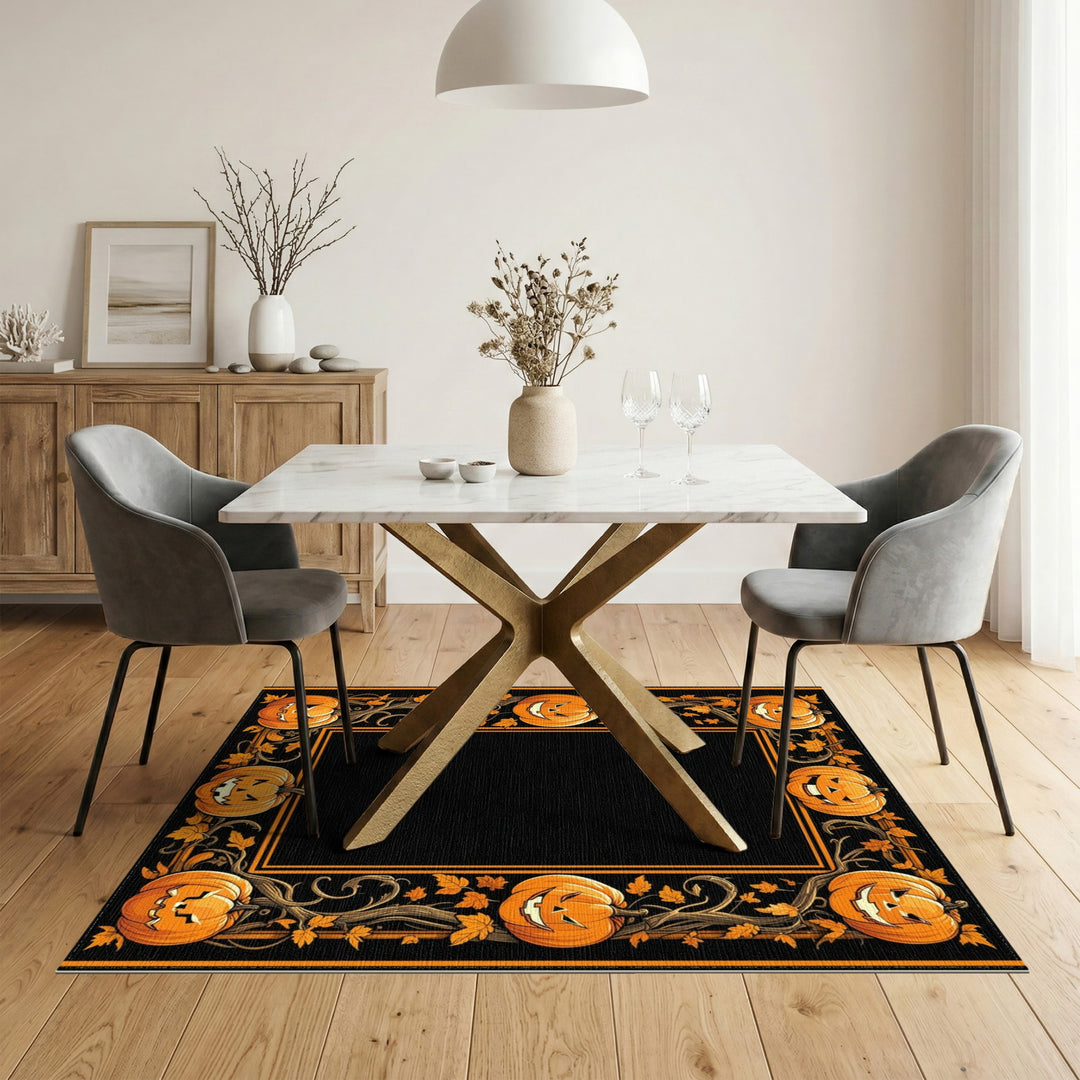 Orange Jack-o'-Lantern Pumpkin Border Area Rug