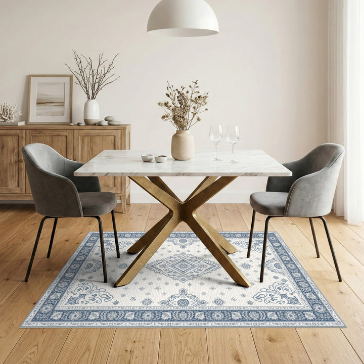 Blue Persian Medallion Washable Area Rug