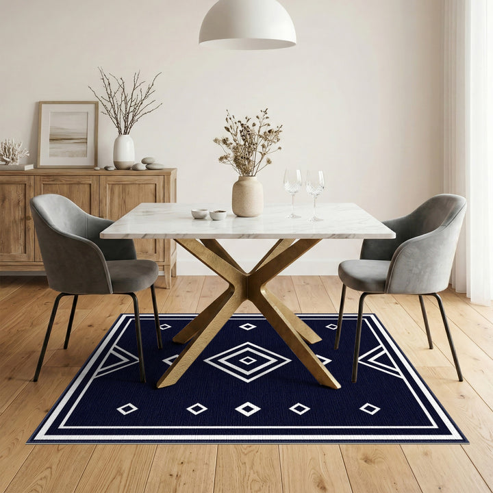 Black and White Navy Geometric Diamond Area Rug