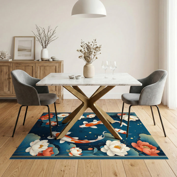 Koi Lotus Blue Washable Area Rug