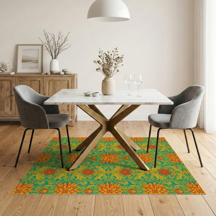 Teal Floral Vintage Area Rug