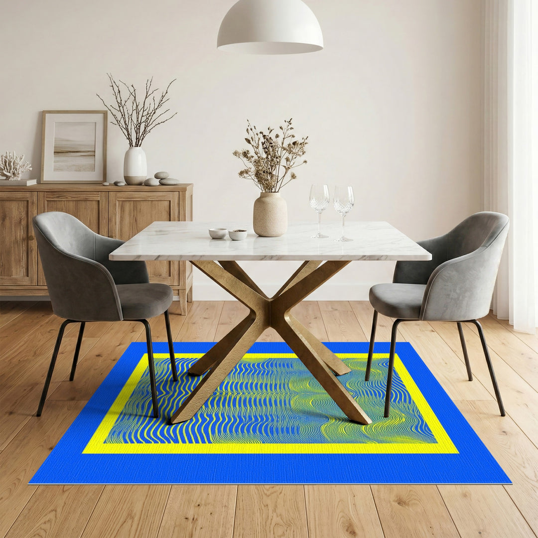 Blue Yellow Wavy Wave Area Rug