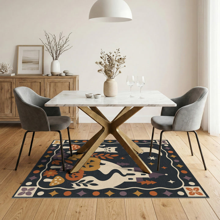 Whimsical Halloween Cat Castle Area Rug