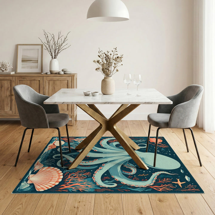 Octopus Teal Coastal Area Rug