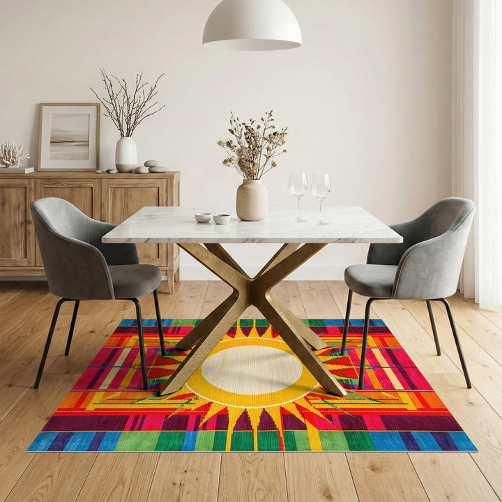 Multi-color and Patterns Geometric Modern Vibrant Sunburst Geometric Area Rug