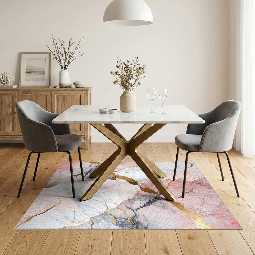 Abstract Area Pink Marble Gold Area Rug