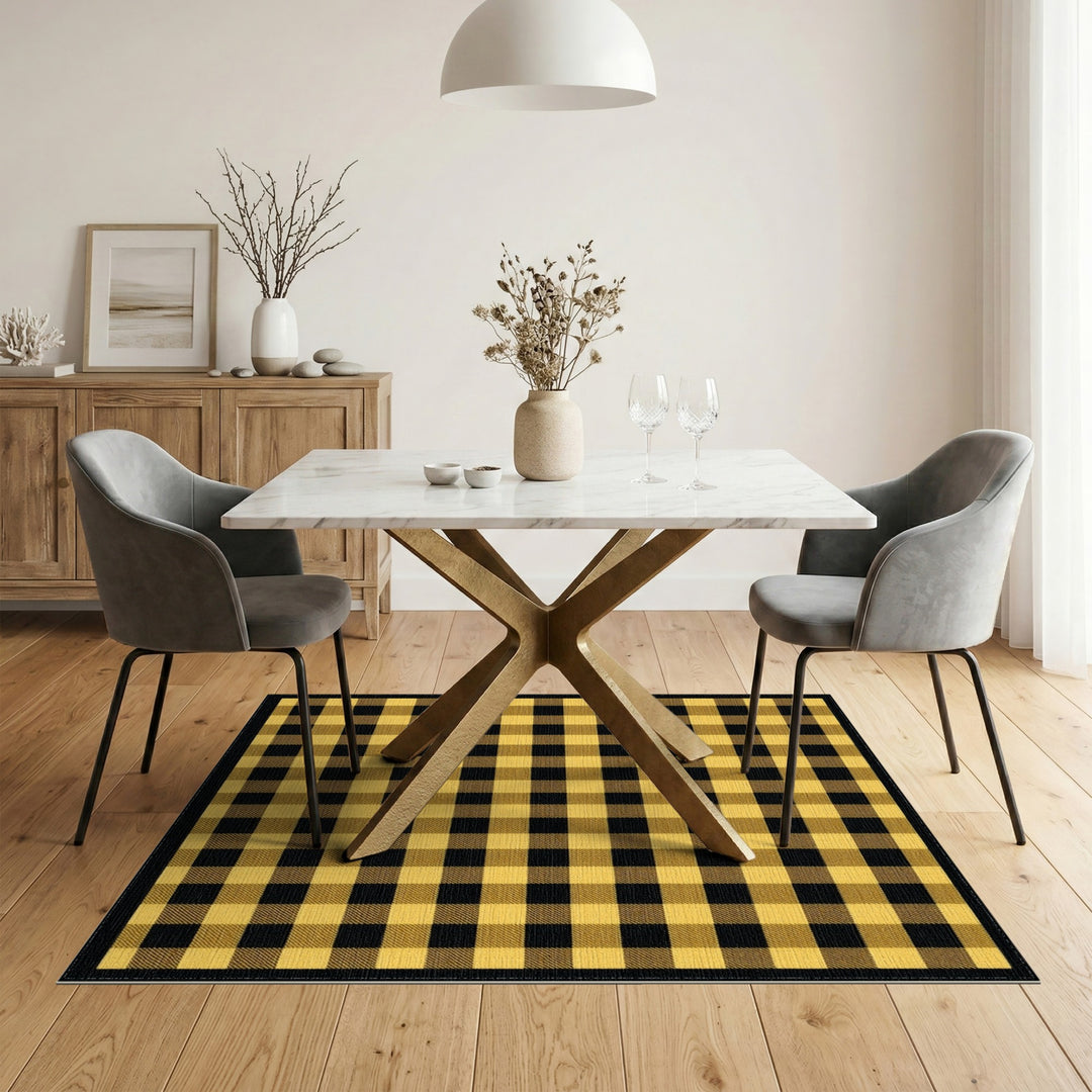 Yellow Black Checkered Area Rug