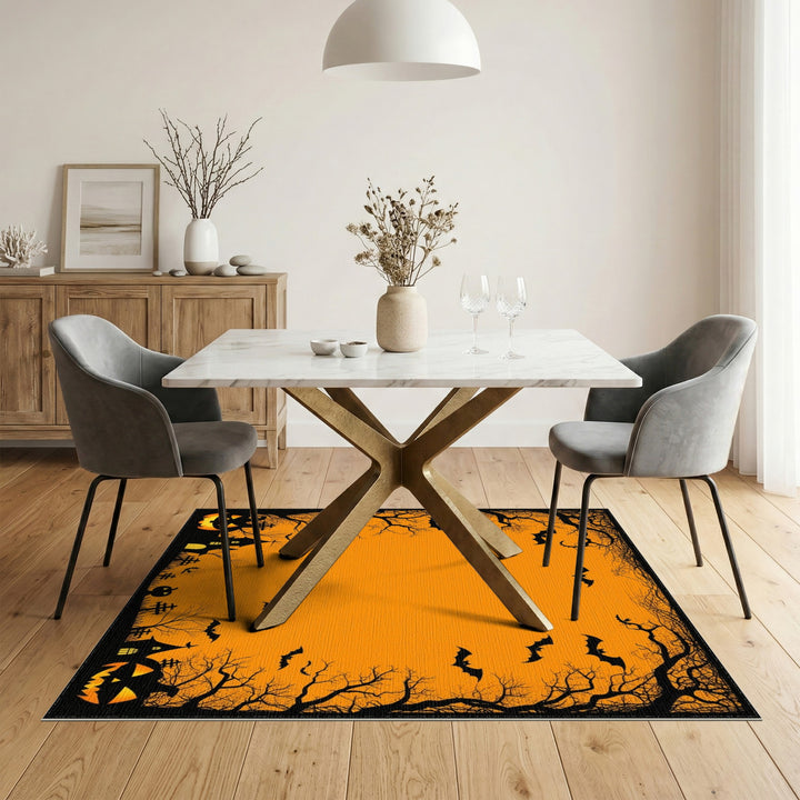 Spooky Halloween Orange Bat Area Rug