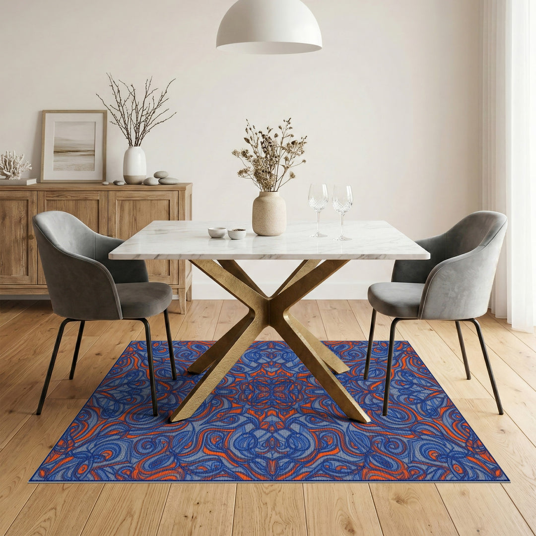 Blue Orange Abstract Swirl Area Rug