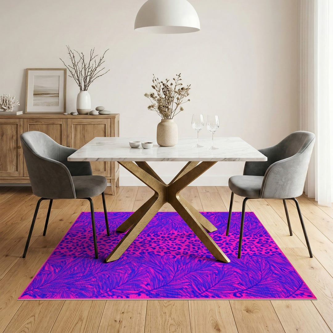 Pink Leopard Palm Washable Area Rug