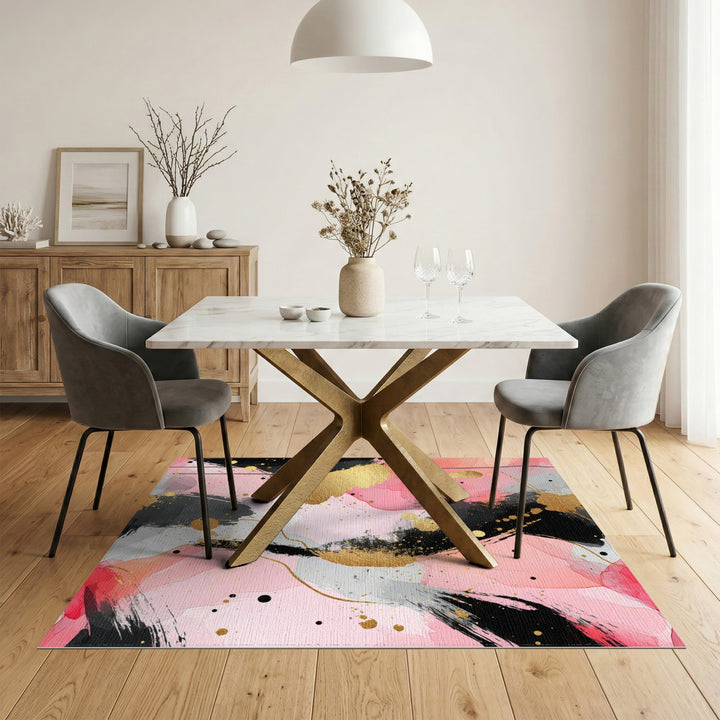 Pink Abstract Gold Splatter Area Rug