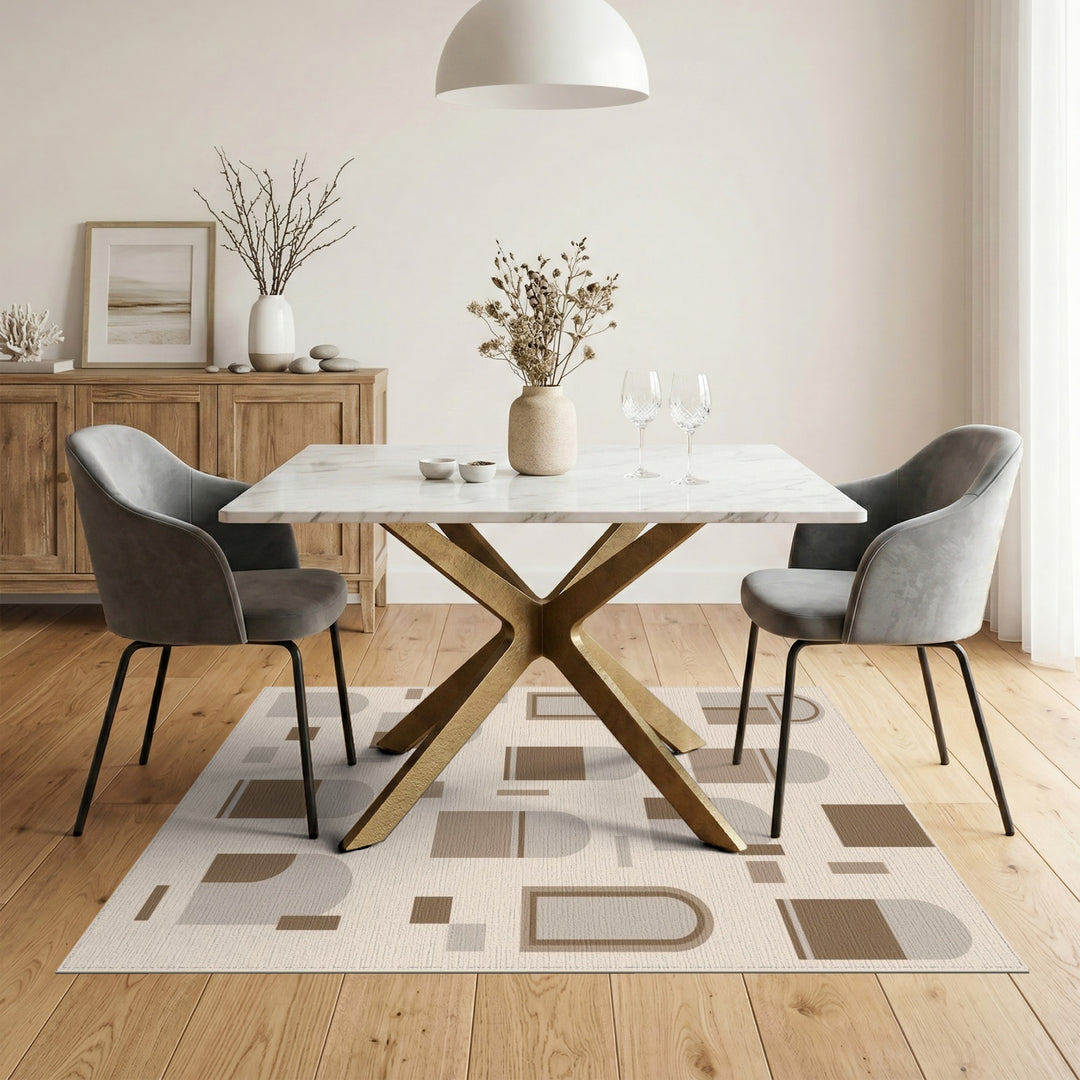 Beige and Neutral Beige Arch Geometric Area Rug