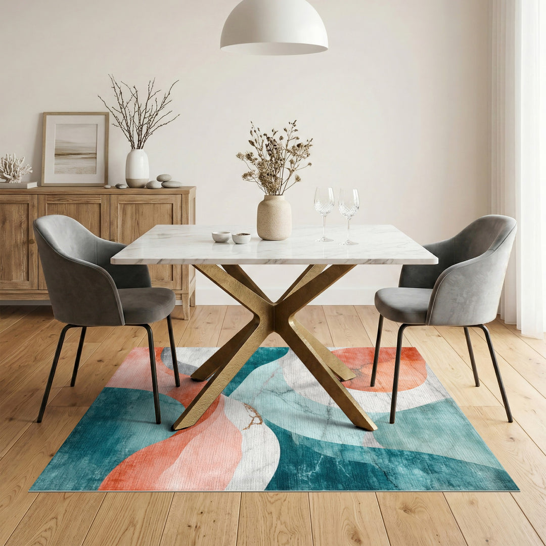 Abstract Teal Coral Marble Area Rug