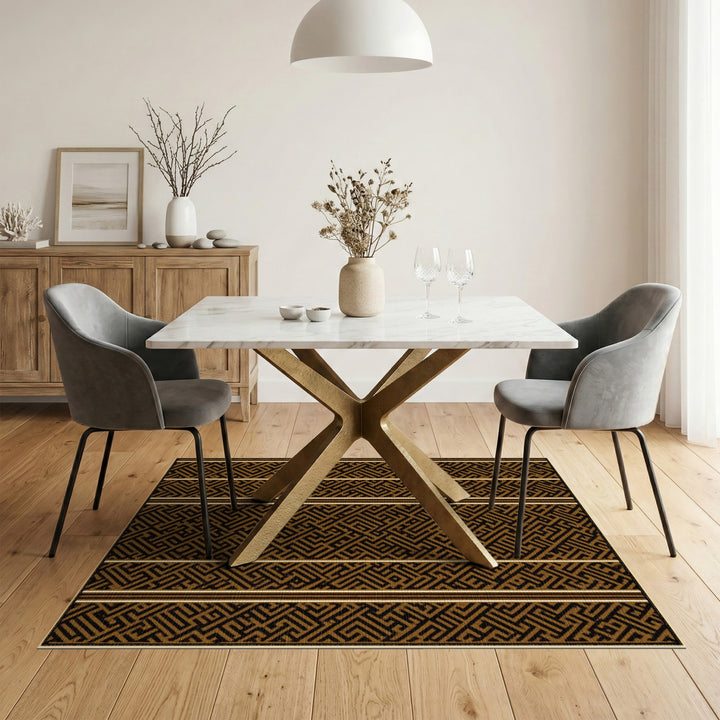 Black and Gold Geometric Maze Area Rug