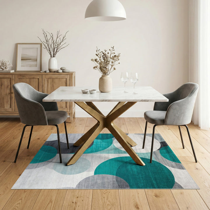 Modern Teal Overlapping Circles Area Rug
