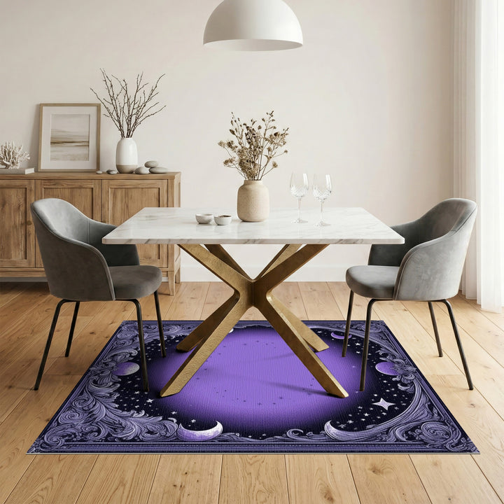 Celestial Purple Moon and Stars Area Rug
