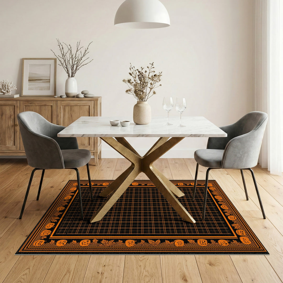 Orange Pumpkin Halloween Grid Area Rug