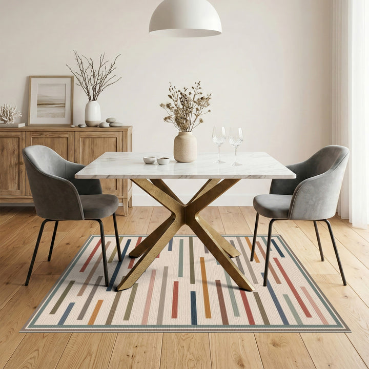 Beige Geometric Striped Geometric Modern Area Rug