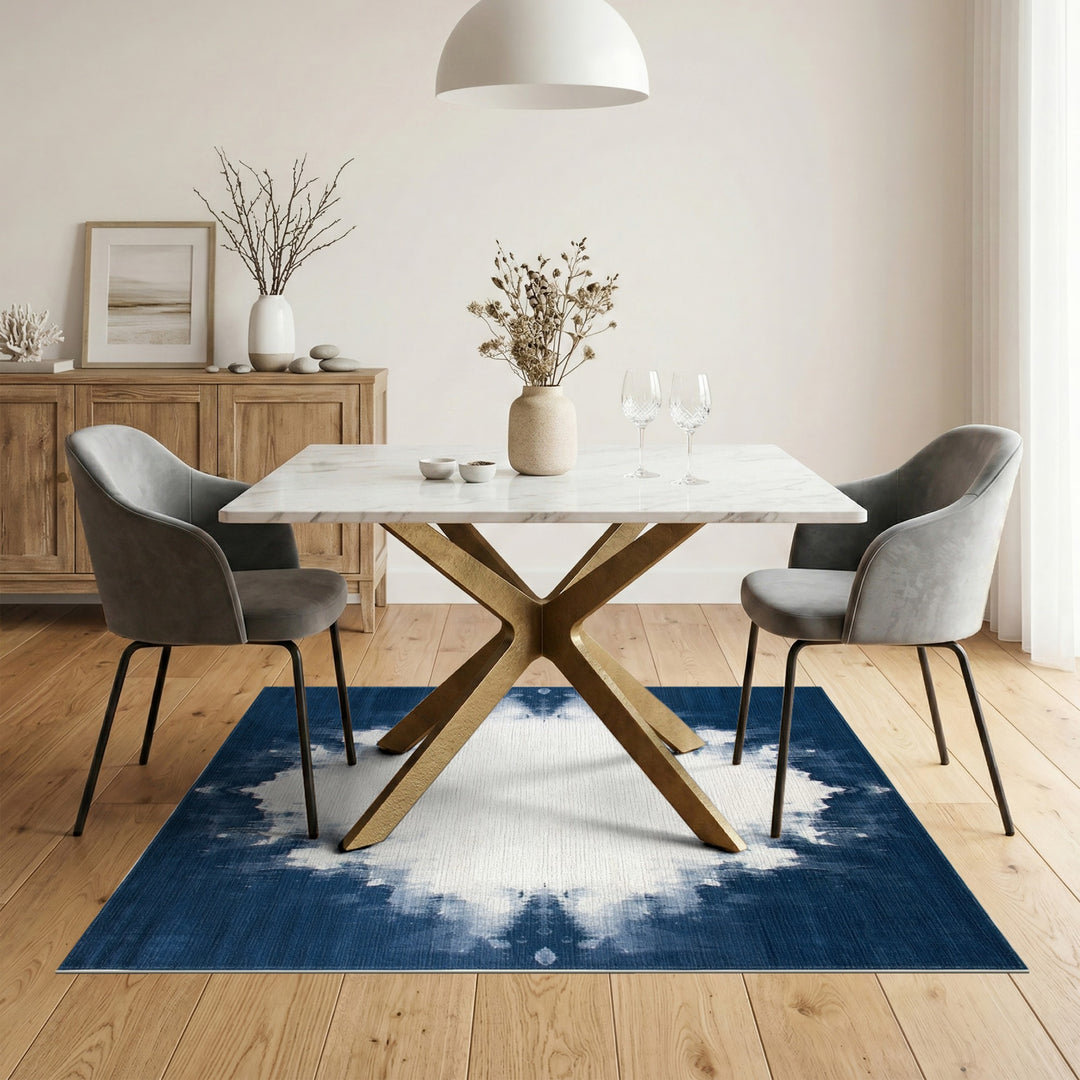 Blue and Teal Navy Blue Abstract Washable Area Rug