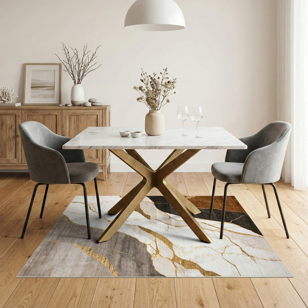 Brown Gold Abstract Marble Area Rug