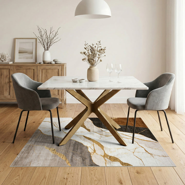 Brown Gold Abstract Marble Area Rug