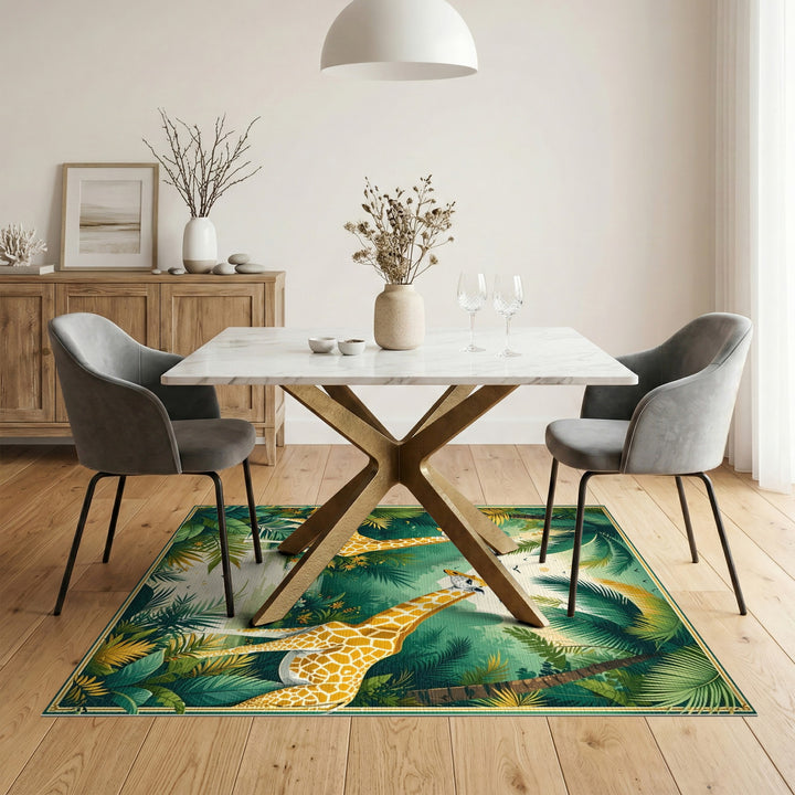 Jungle Giraffes Kids Cartoon Area Rug