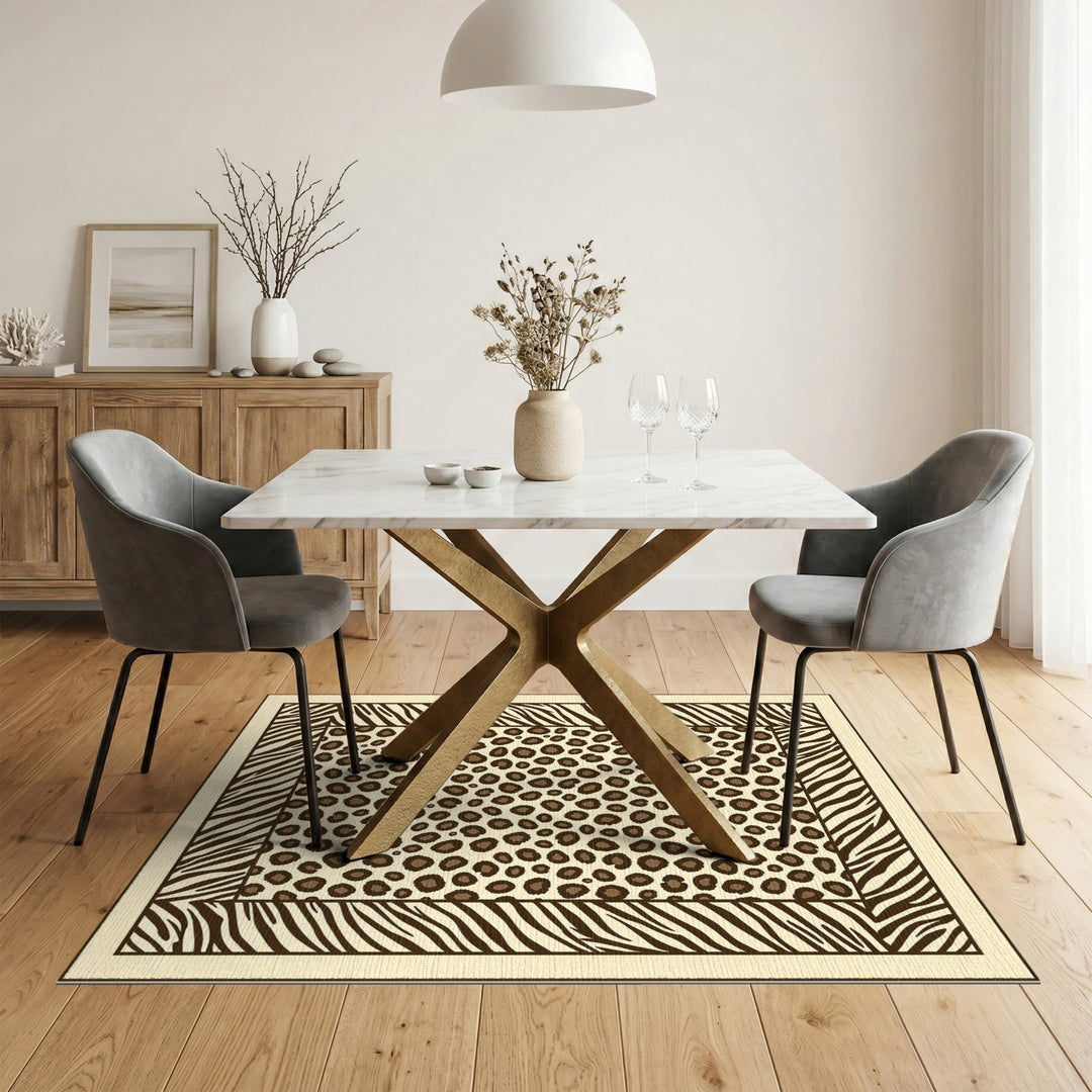 Leopard Zebra Print Area Rug in Brown Tan