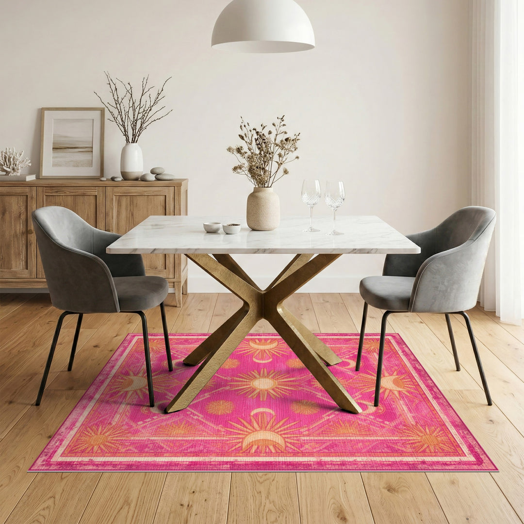 Pink Boho Sun Moon Celestial Area Rug