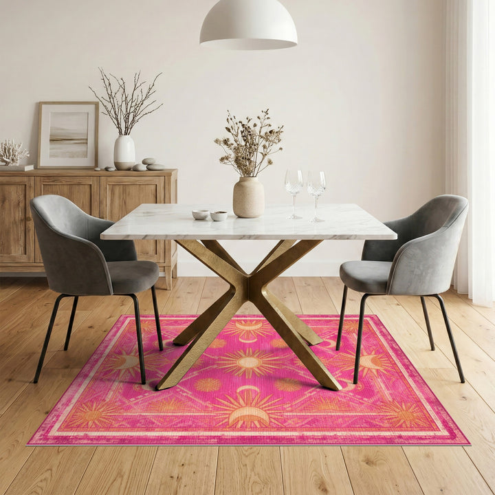 Pink Boho Sun Moon Celestial Area Rug