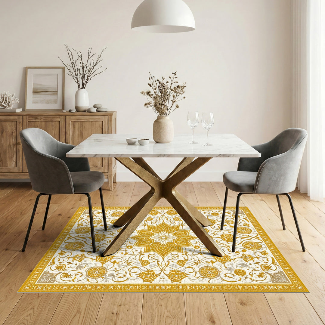 Gold and Silver Gold Floral Medallion Vintage Area Rug