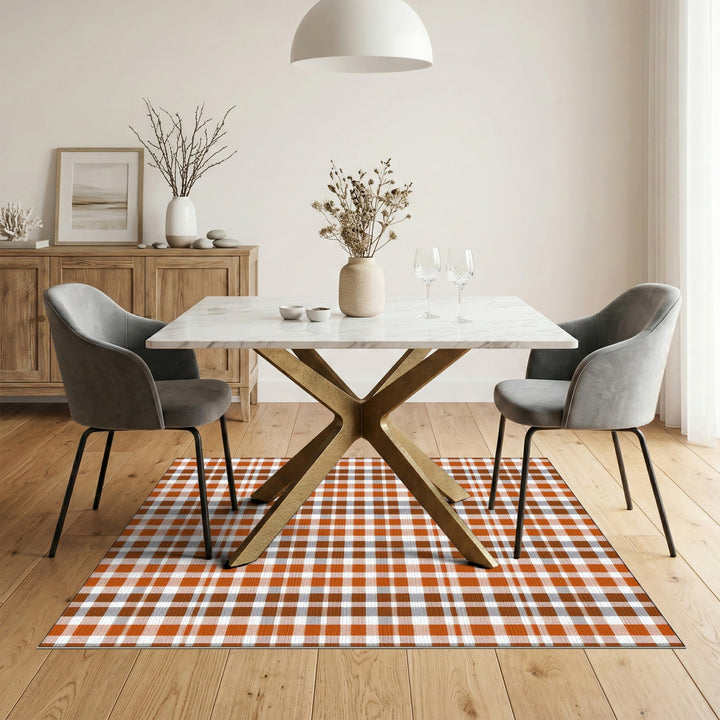 Orange Gingham Check Farmhouse Area Rug