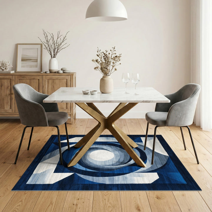 Blue Geometric Spiral Area Rug