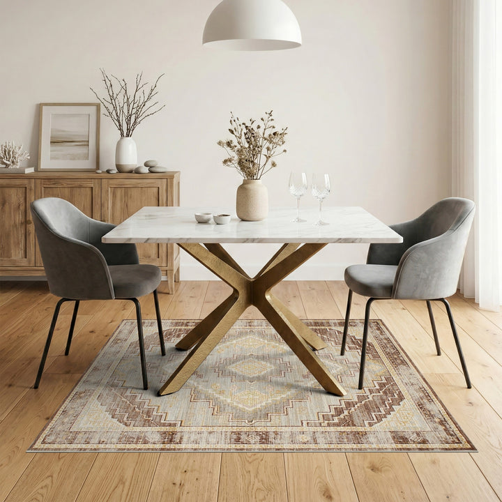 Brown and Tan Distressed Vintage Brown Geometric Area Rug