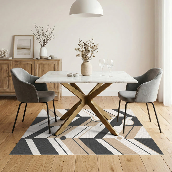 Beige Black Geometric Chevron Area Rug
