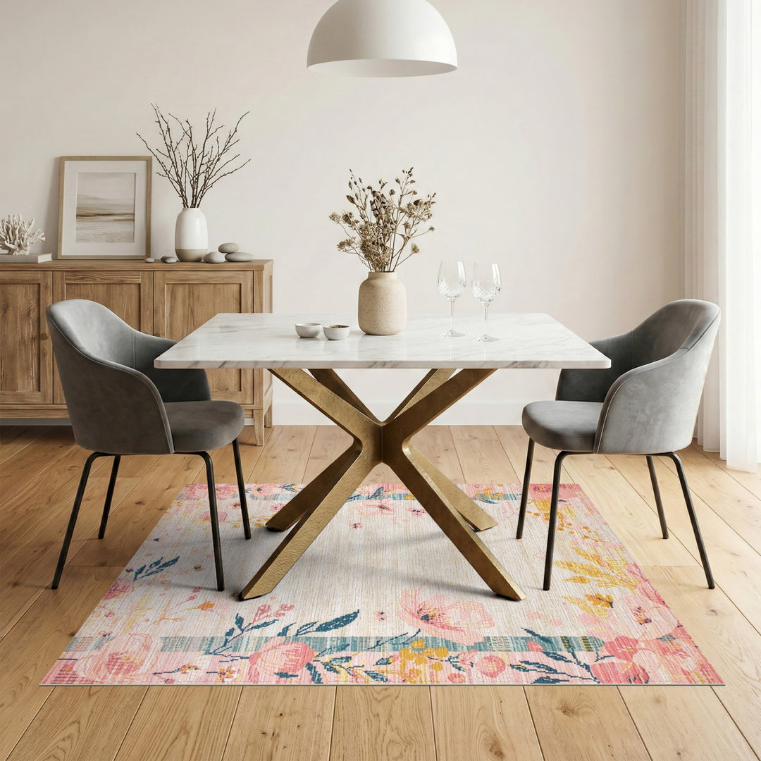 Pink Floral Vintage Border Pink Area Rug